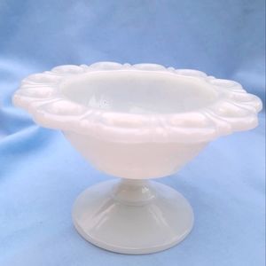 Vintage Anchor Hocking Compote Pedestal Dish 5" Bowl Lace Edge Milk Glass